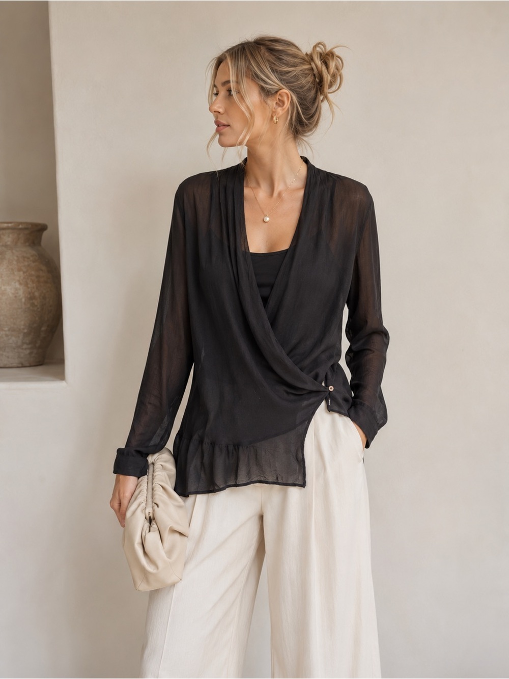 10 FEET Sheer Wrap Blouse • Layered Viscose Blend • Size Large
